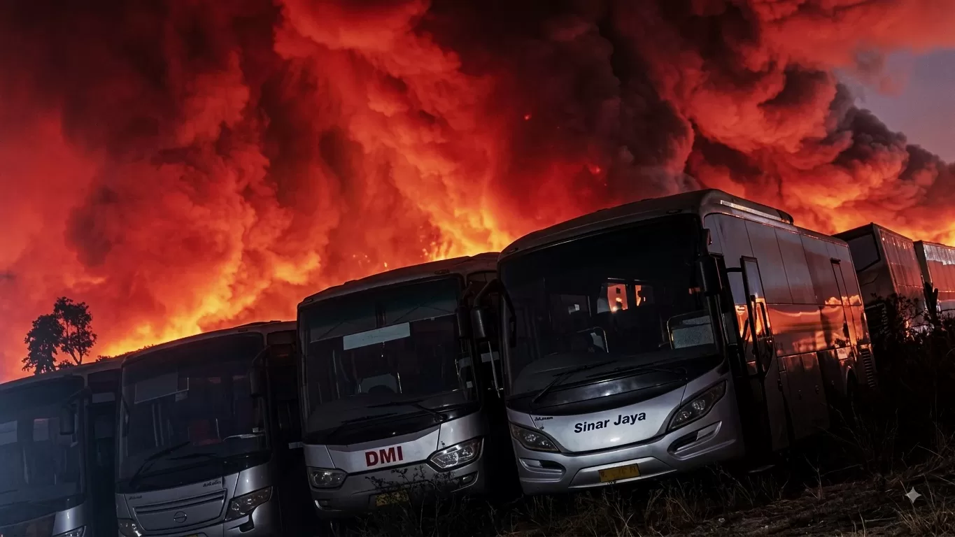 50 Bus Sinar Jaya di Bekasi Ludes Dilalap Si Jago Merah Selama 5 Jam